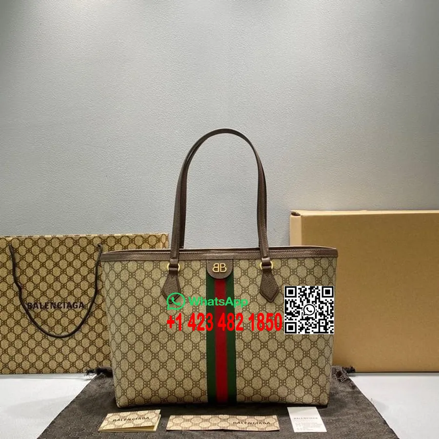 Gucci X Balenciaga The Hacker Project Graffiti-Einkaufstasche 38 Cm, 2285 Kalbsleder, Frühjahr/sommer-kollektion 2022, Beige