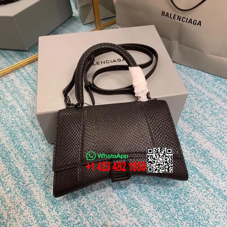 Balenciaga Timeglass Bag 23cm 8895 Python Stempel Kalveskinn Vår/sommer 2022 Kolleksjon, Svart