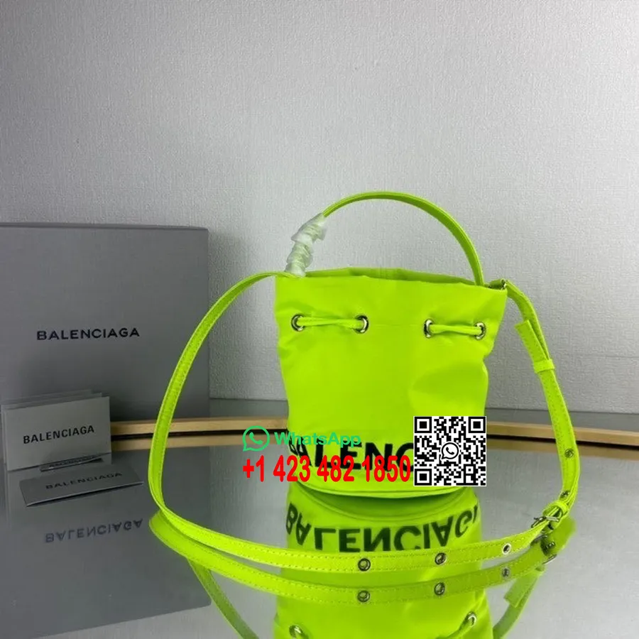 Balenciaga Wheel Xs Taška Kbelík Se Stahovací šňůrkou 18cm Plátěná Kolekce Jaro/léto 2022, Neonově žlutá