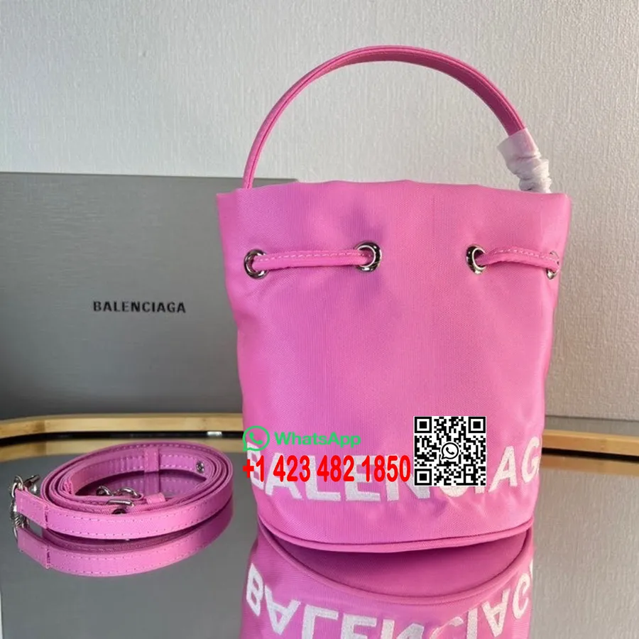 Balenciaga Wheel XS Beuteltasche Mit Kordelzug, 18 Cm, Canvas, Frühjahr/sommer-kollektion 2022, Rosa