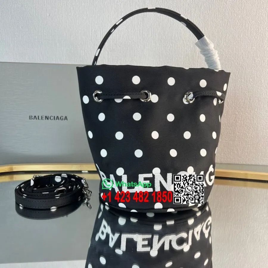 Balenciaga Wheel XS Beuteltasche Mit Kordelzug, 18 Cm, Canvas, Frühjahr/sommer-kollektion 2022, Schwarz/weiß