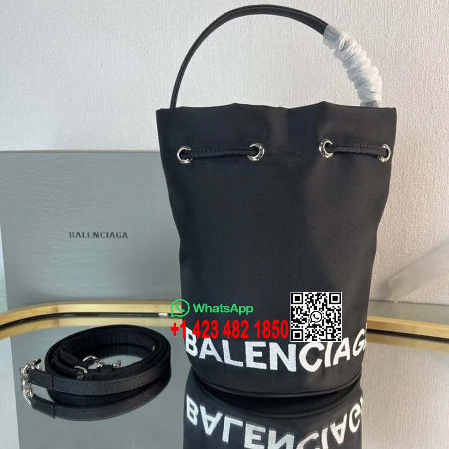 Balenciaga Wheel XS Beuteltasche Mit Kordelzug, 18 Cm, Canvas, Frühjahr/sommer-kollektion 2022, Schwarz