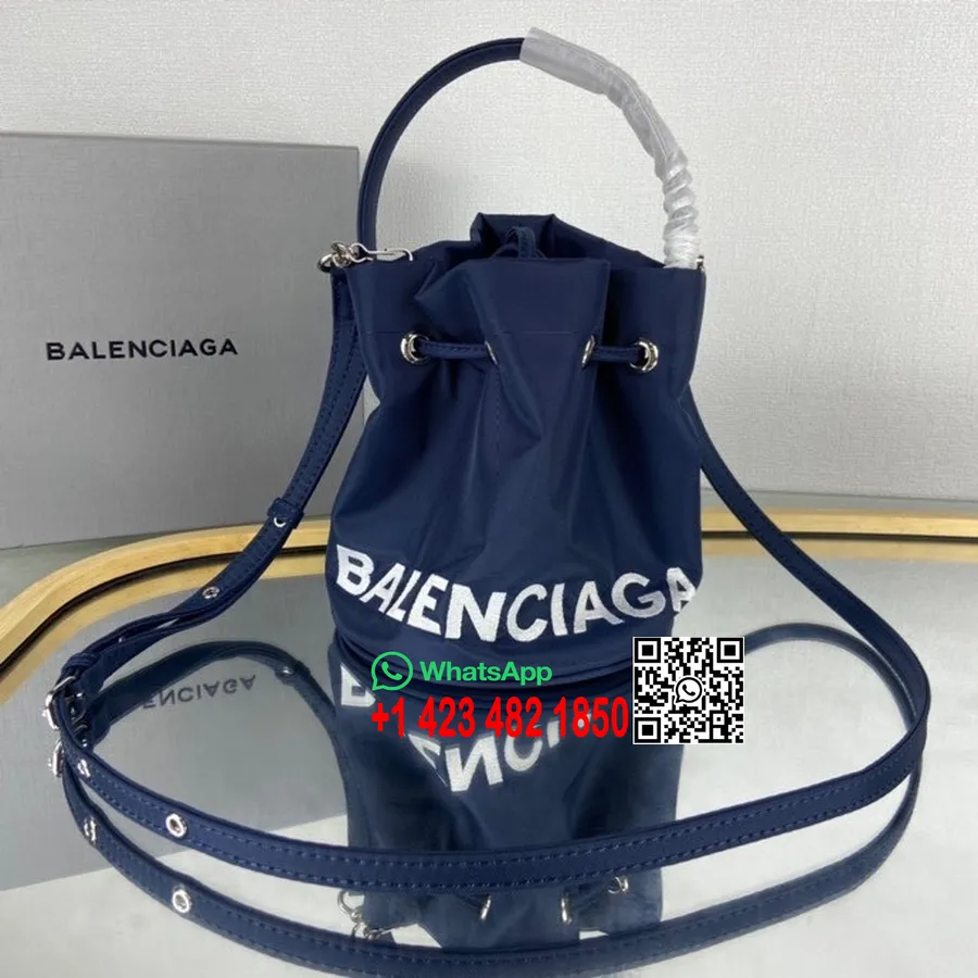 Geantă Balenciaga Wheel Xs Cu șnur 18 Cm Pânză Colecția Primăvară/vară 2022, Albastru închis