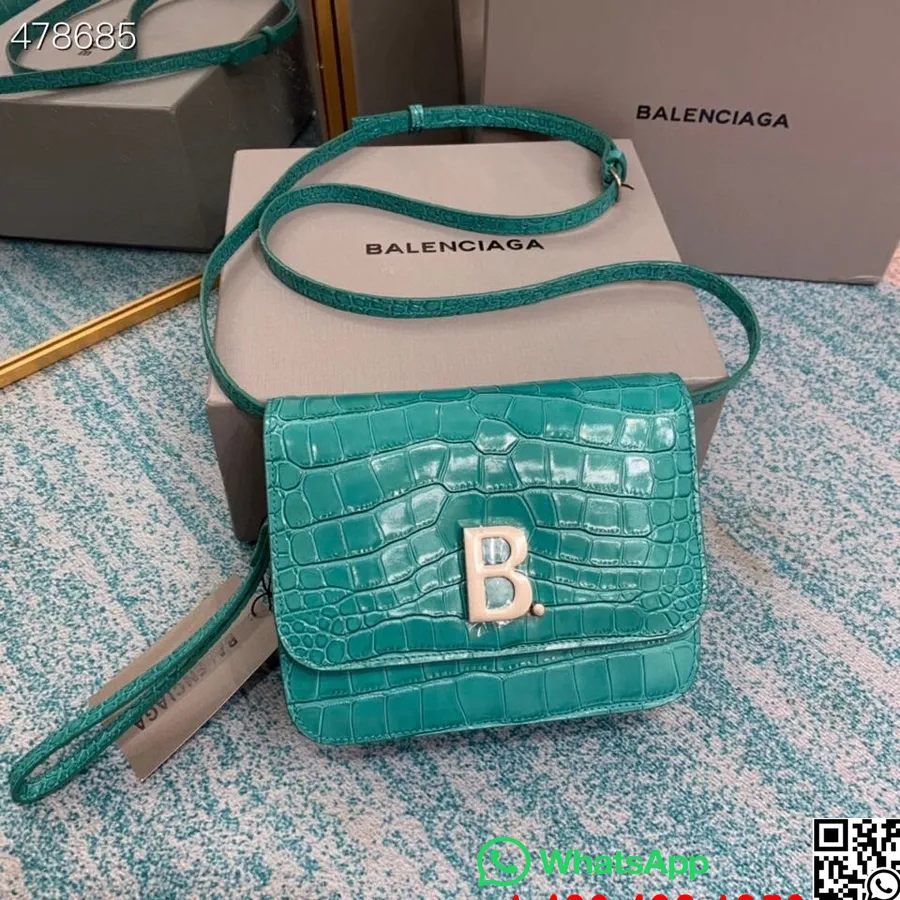 Balenciaga B. õlakott 18cm Krokodillinahast Reljeefne Kevad/suvi 2021 Kollektsioon, Sinine