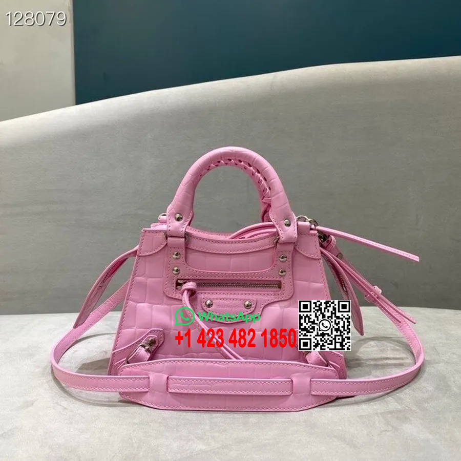 Balenciaga Neo Classic Tasche, 22 Cm, Krokodilgeprägtes Kalbsleder, Gealterte Silberne Hardware, Herbst/winter 2020-kollektion,