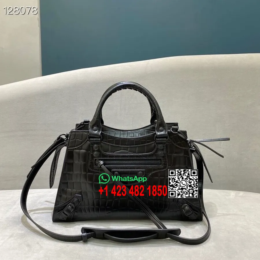 Balenciaga Neo Classic Tasche 33 Cm, Krokodilgeprägtes Kalbsleder Mit Gealterten Silbernen Beschlägen, Herbst/Winter 2020-Kollek