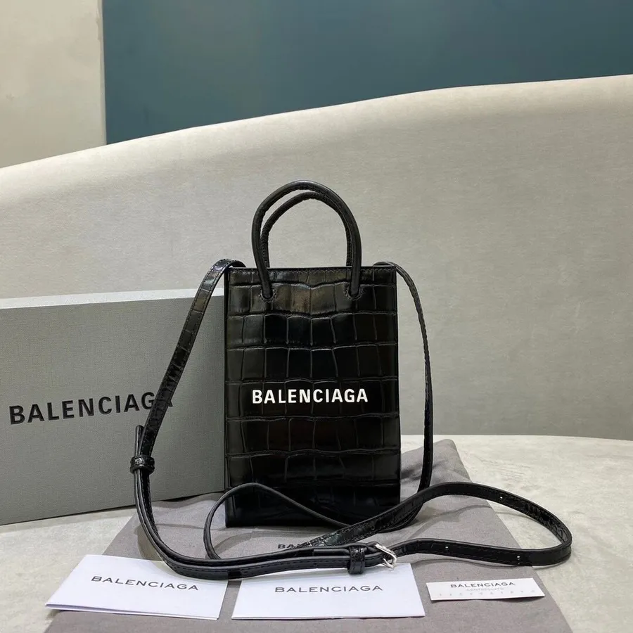 Balenciaga Xxs Sever Jih Tote Bag Croc Stamp Teletinová Kůže Kolekce Podzim/zima 2020, černá