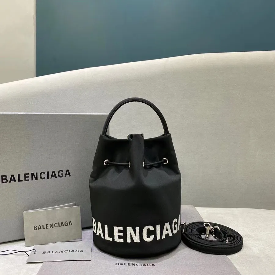 Balenciaga Wheel XS Beuteltasche Mit Kordelzug, Canvas, Herbst/Winter-Kollektion 2020, Schwarz