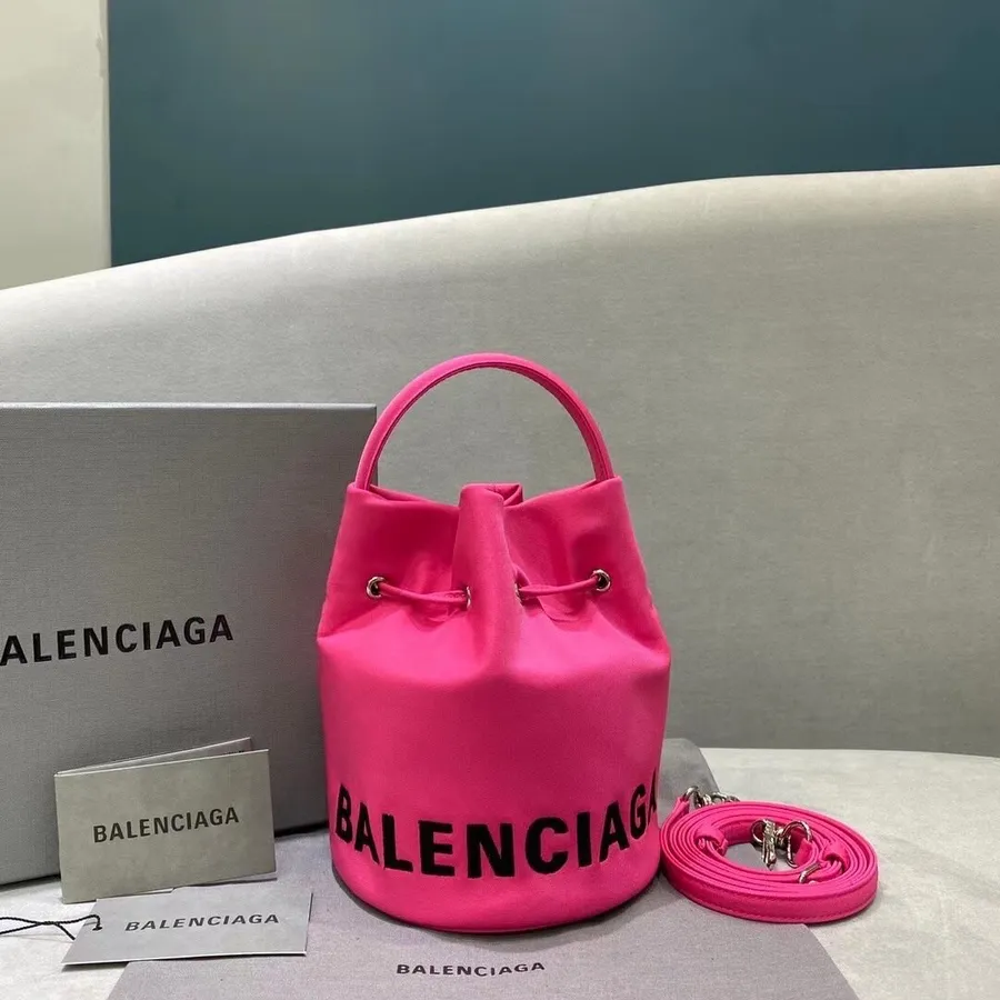 Balenciaga Wheel XS Drawstring Bucket Bag Canvas Fall/Winter 2020 Collection, Hot Pink