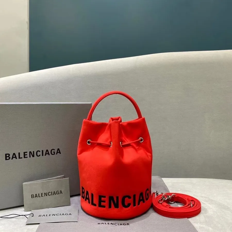 Balenciaga Wheel XS Drawstring Bucket Bag Canvas Fall/Winter 2020 Collection, Red