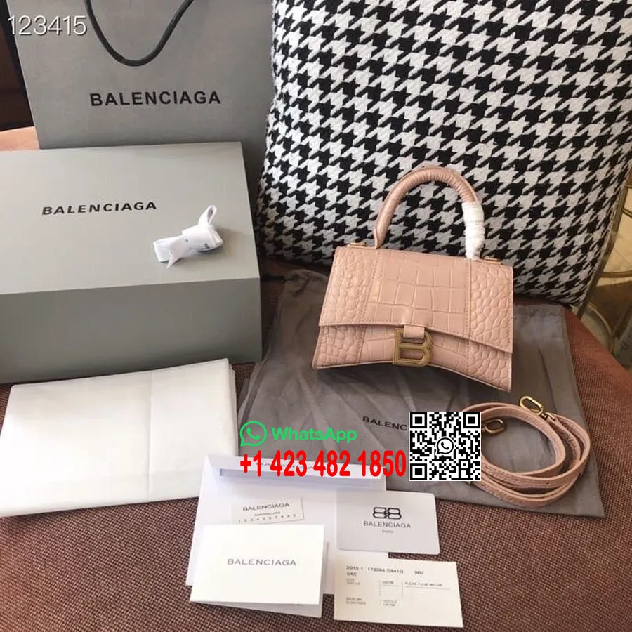 Balenciaga Sanduhr-tasche, 20 Cm, Krokoprägung, Kalbsleder, Gealterte Goldbeschläge, Herbst/winter-kollektion 2020, Beige