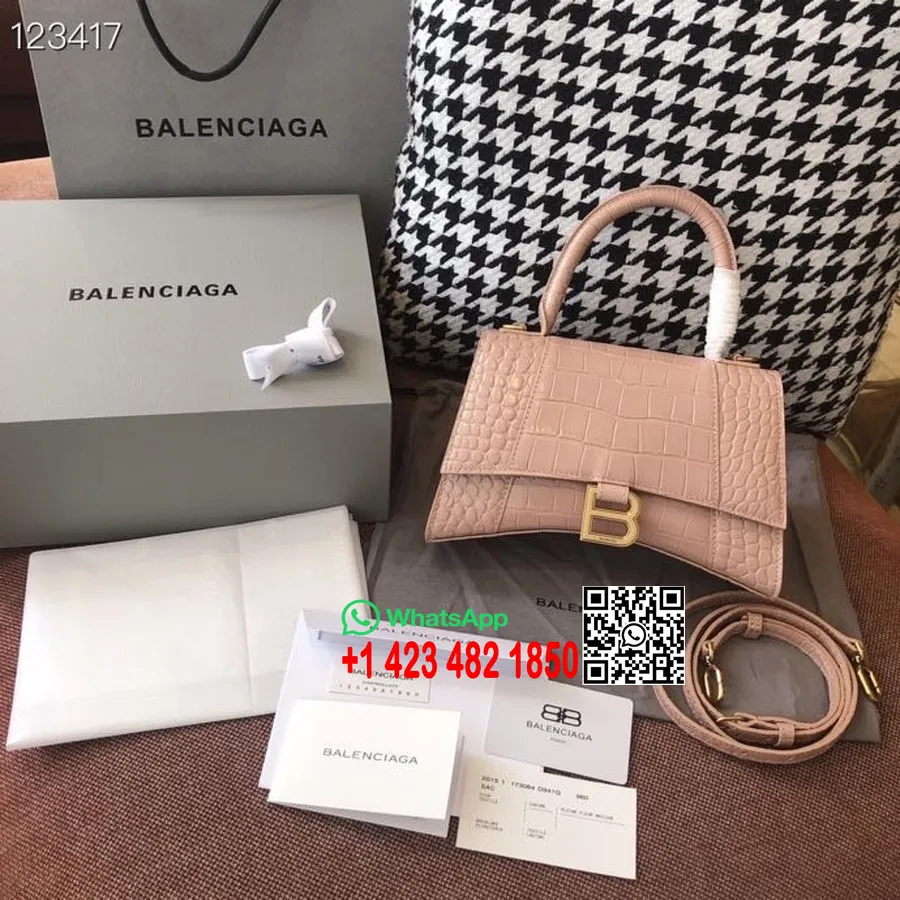 Balenciaga Taška Přesýpacích Hodin 24cm Croc Razítko Teletina Kůže Staré Zlaté Hardware Kolekce Podzim/zima 2020, Béžová