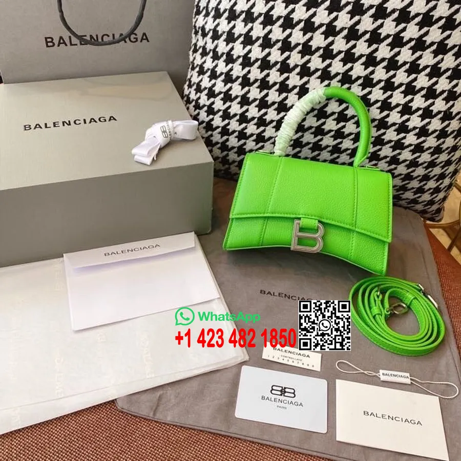 Balenciaga Sanduhr-tasche, 20 Cm, Genarbtes Kalbsleder, Gealterte Silberne Hardware, Herbst/winter-kollektion 2020, Apfelgrün