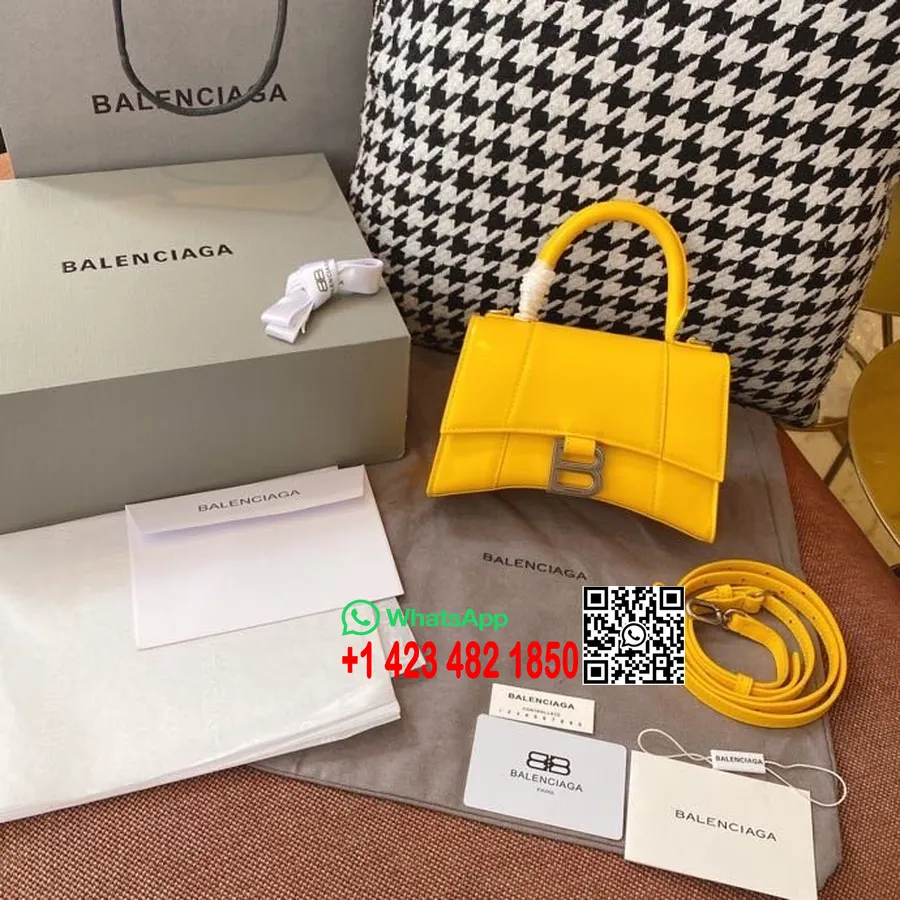 Balenciaga Sanduhr-tasche, 20 Cm, Kalbsleder, Gealterte Silberne Hardware, Herbst/winter-kollektion 2020, Gelb