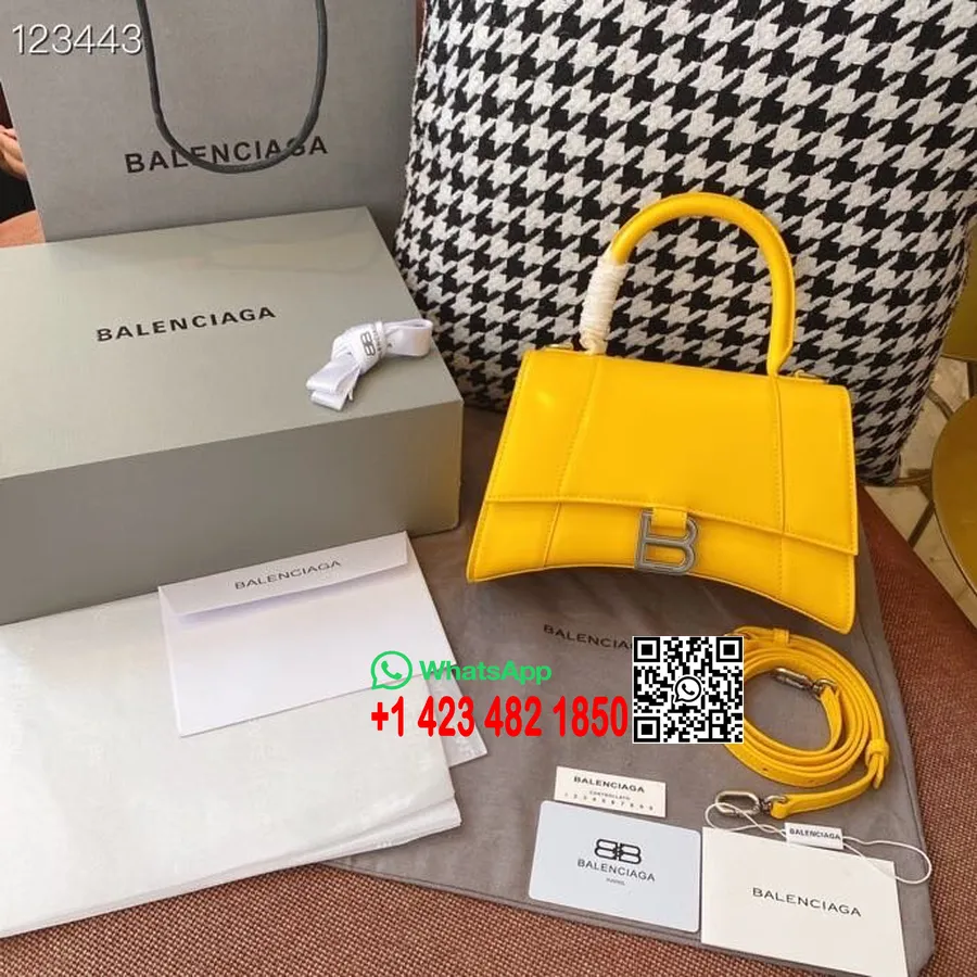 Borsa A Clessidra Balenciaga 24 Cm Pelle Di Vitello Hardware Argento Invecchiato Collezione Autunno/inverno 2020, Giallo