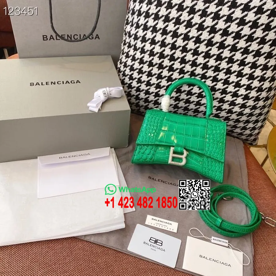 Balenciaga Sanduhr-tasche, 20 Cm, Krokodilprägung, Kalbsleder, Gealterte Silberne Hardware, Herbst/winter-kollektion 2020, Frühl