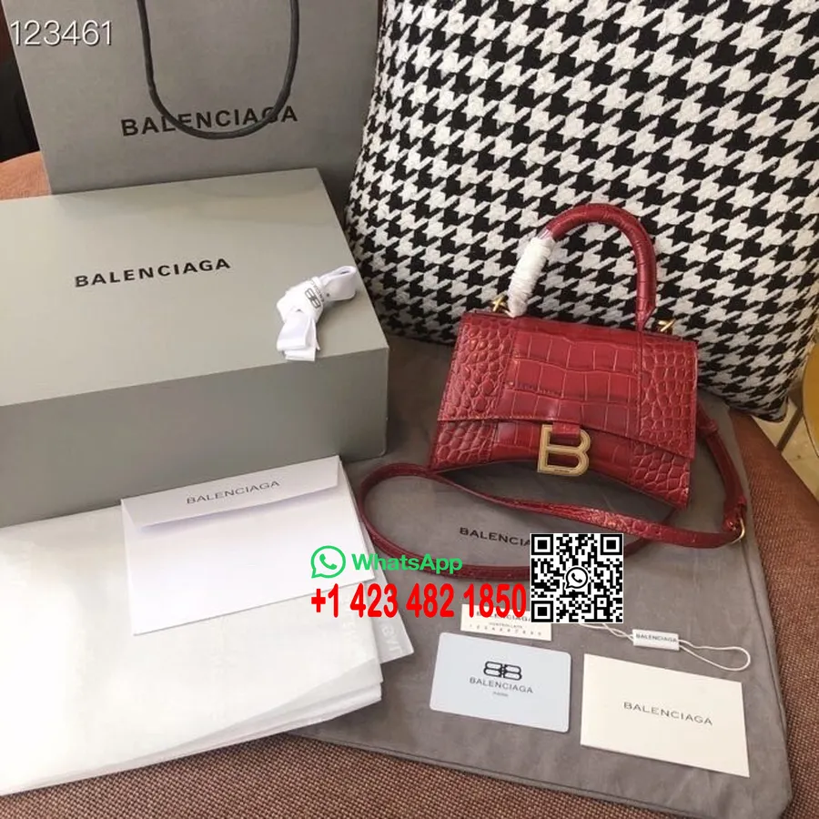 Balenciaga Zandloper Tas 20 Cm Krokodillenstempel Kalfsleer Verouderde Goud Hardware Herfst/winter 2020 Collectie, Bordeaux