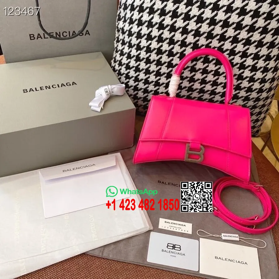 Balenciaga Sanduhr-tasche, 24 Cm, Kalbsleder, Gealterte Silberne Hardware, Herbst/winter-kollektion 2020, Fluo-pink