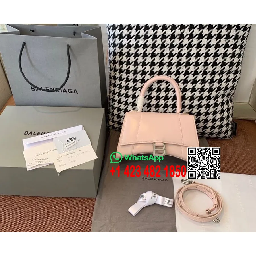 Balenciaga Sanduhr-tasche, 24 Cm, Kalbsleder, Gealterte Silberne Hardware, Herbst/winter-kollektion 2020, Blush Pink