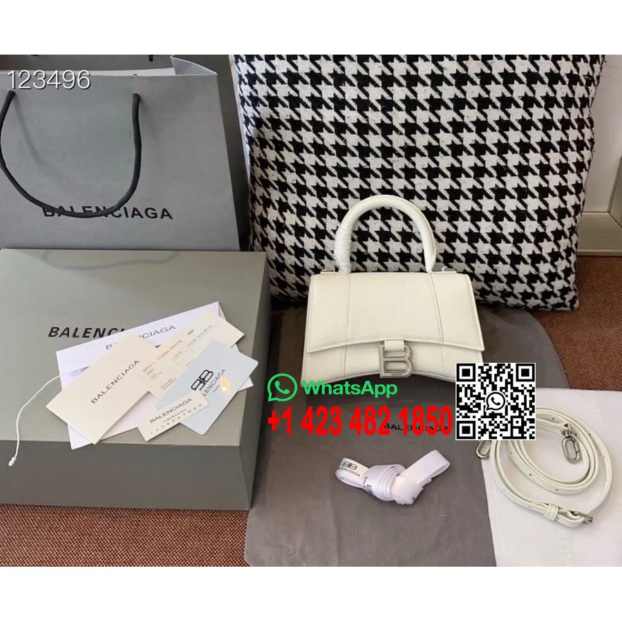 Balenciaga Sanduhr-tasche, 20 Cm, Genarbtes Kalbsleder, Gealterte Silberne Hardware, Herbst/winter-kollektion 2020, Weiß