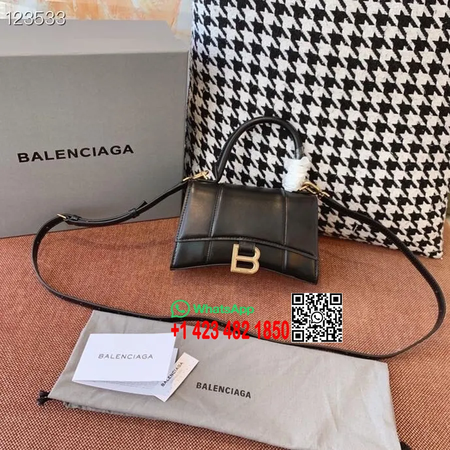 Balenciaga Sanduhr-tasche, 20 Cm, Kalbsleder, Gealterte Silberne Hardware, Herbst/winter-kollektion 2020, Schwarz