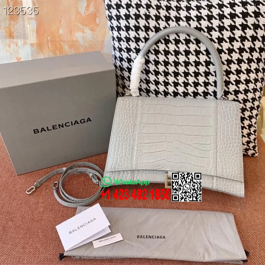 Borsa A Clessidra Balenciaga 32 Cm Pelle Di Vitello Con Stampa Coccodrillo Hardware Argento Invecchiato Collezione Autunno/inver