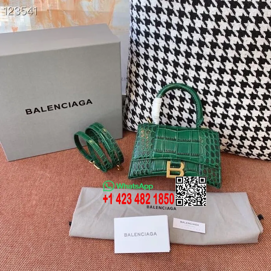 Balenciaga Sanduhr-tasche, 20 Cm, Krokoprägung, Kalbsleder, Gealterte Goldbeschläge, Herbst/winter-kollektion 2020, Grün