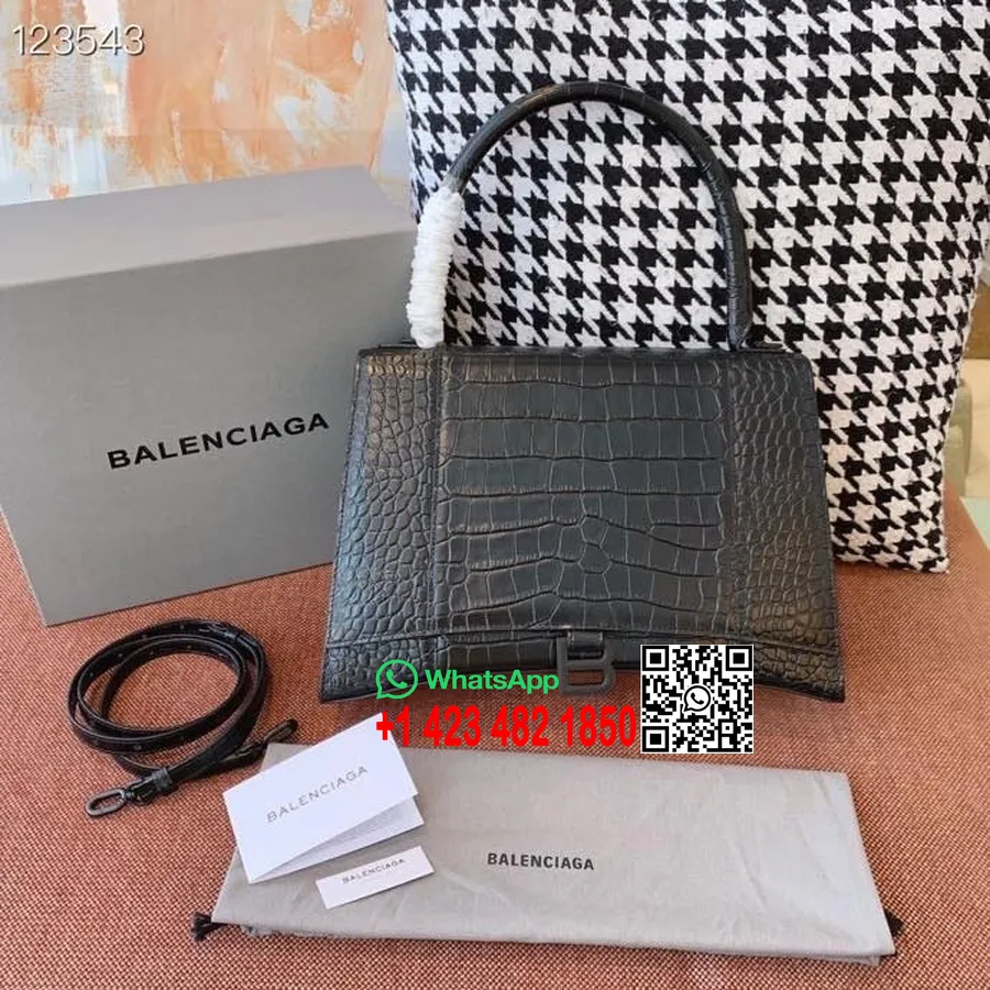 Balenciaga Borsa A Clessidra 32 Cm Stampa Coccodrillo Pelle Di Vitello Hardware Opaco Collezione Autunno/inverno 2020, Nero