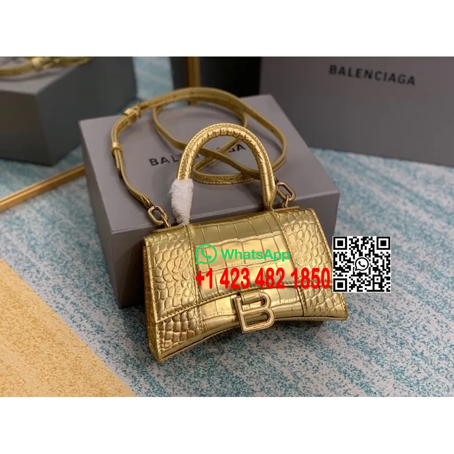 Balenciaga Sanduhr-tasche, 20 Cm, Krokoprägung, Kalbsleder, Gealterte Gold-hardware, Herbst/winter-kollektion 2020, Gold