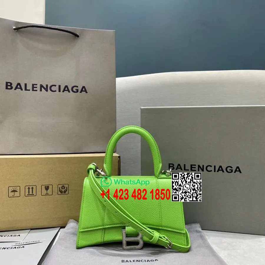 Balenciaga Sanduhr-Tasche, 20 Cm, Genarbtes Kalbsleder, Gealterte Silberne Hardware, Frühjahr/Sommer-Kollektion 2020, Apfelgrün