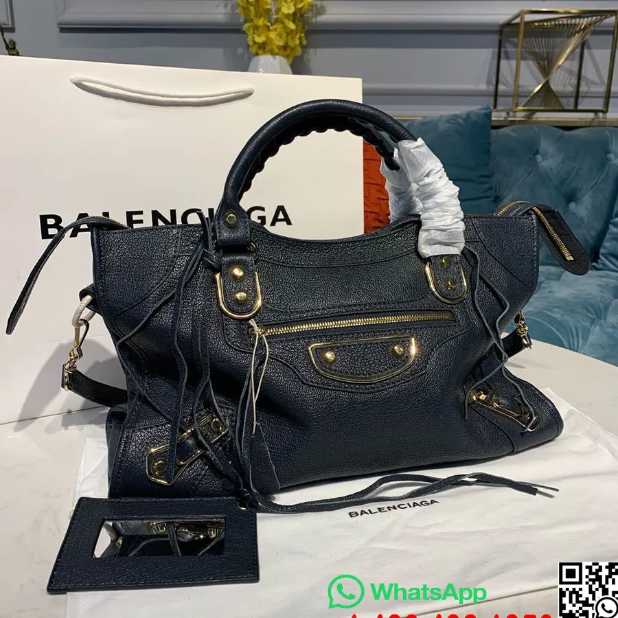 Klassische City-Tasche Von Balenciaga, 38 Cm, Goldfarbene Hardware, Ziegenleder, Frühjahr/Sommer-Kollektion 2020, Dunkles Blaugr