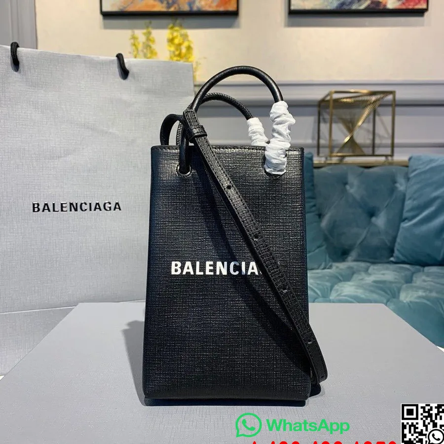 Чехол-держатель для телефона Balenciaga, сумка 12см из зерненой телячьей кожи, коллекция весна/лето 2020, черный