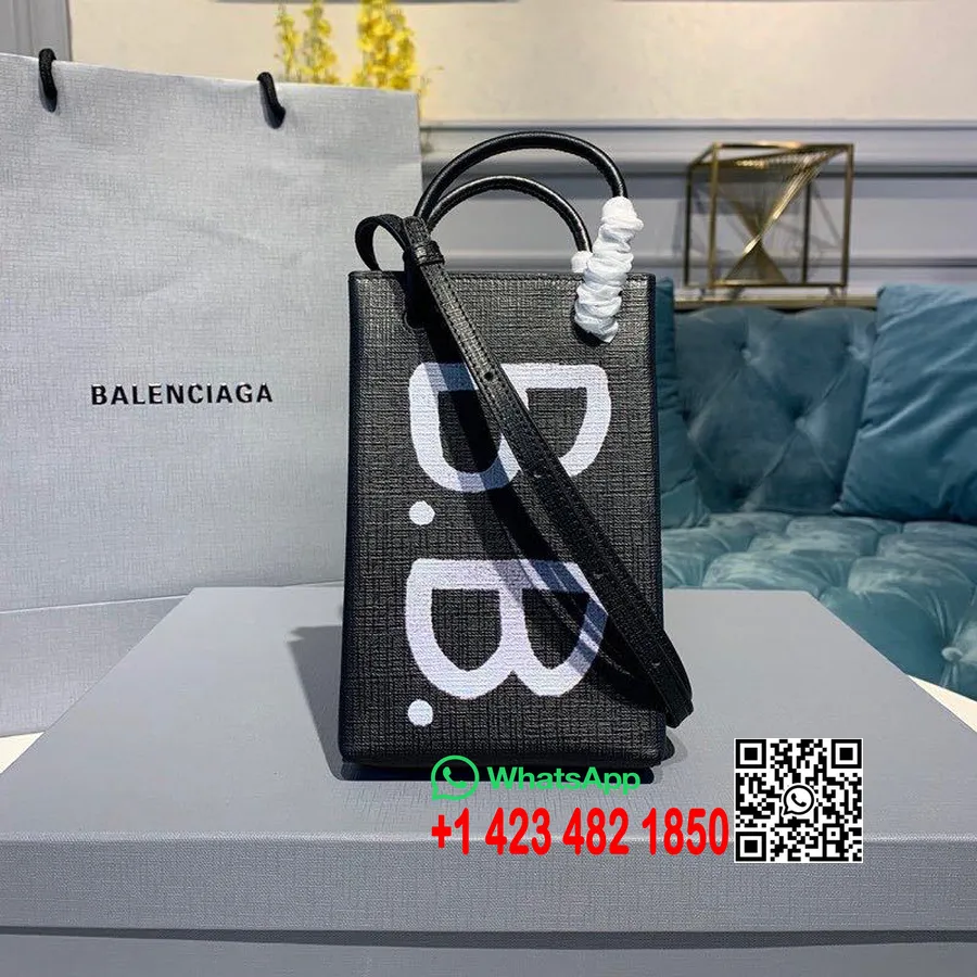 Balenciaga Telefonhållare Fodral Väska 12cm Kornigt Kalvskinn Vår/sommar 2020 Kollektion, Svart