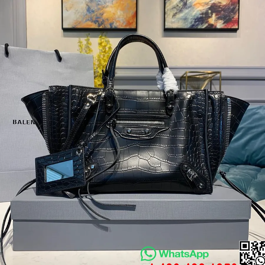 Balenciaga Kandekott 26cm Kroko/vasikanahast Kevad/suvi 2020 Kollektsioon, Must