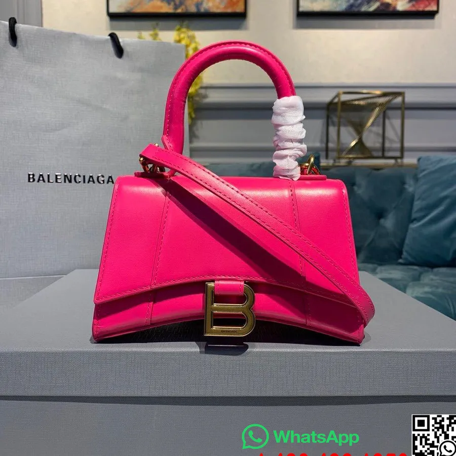 Balenciaga Liivakellakott 24cm Karbiga Vasikanahast Vananenud Kullast Riistvara Kevad/suvi 2020 Kollektsioon, Kuum Roosa