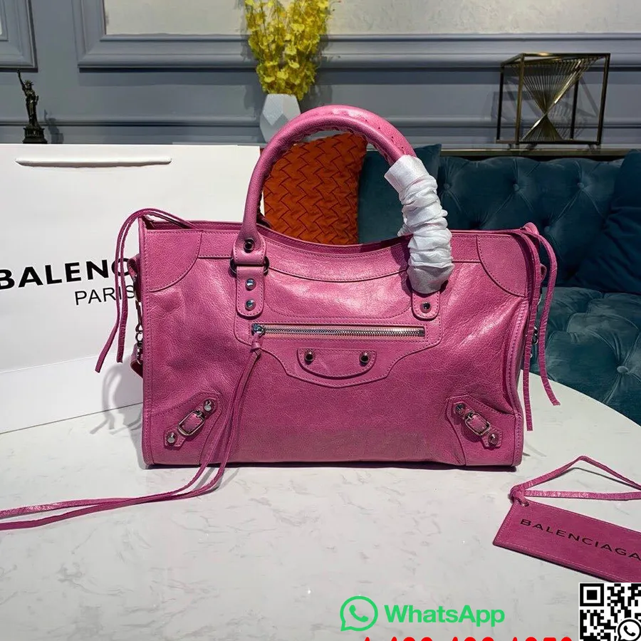 Balenciaga Graffiti Classic City-Tasche, 38 Cm, Silberfarbene Hardware, Lammleder, Frühjahr/Sommer-Kollektion 2019, Rosa