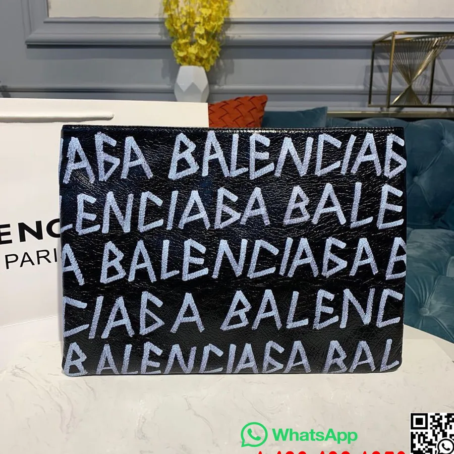 Balenciaga Bazar Graffiti Sáček „balenciaga Logo“ 33cm Potištěná Teletina Kolekce Podzim/zima 2019, černá/bílá