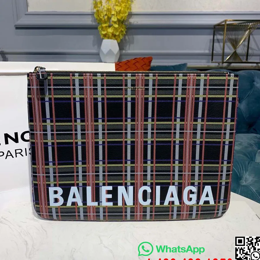 Balenciaga Bazar S Potiskem 33cm Pouzdro Z Teletiny Kolekce Podzim/zima 2019, černá/pléd