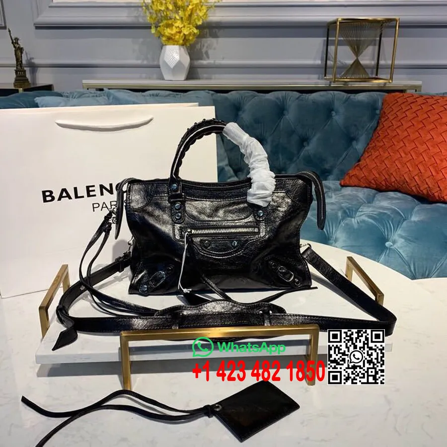 Klassische City-Tasche Von Balenciaga, 30 Cm, Silberfarbene Hardware, Lammleder, Frühjahr/Sommer-Kollektion 2019, Schwarz