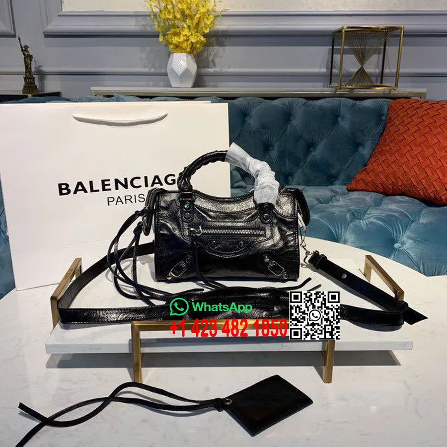 Klassische City-Tasche Von Balenciaga, 23 Cm, Silberfarbene Hardware, Lammleder, Frühjahr/Sommer-Kollektion 2019, Schwarz