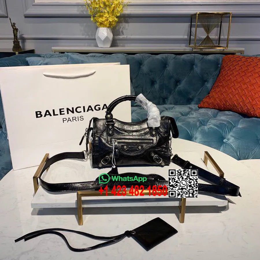 Balenciaga Classic City Edge-Tasche, 23 Cm, Silberfarbene Hardware, Lammleder, Frühjahr/Sommer-Kollektion 2019, Schwarz