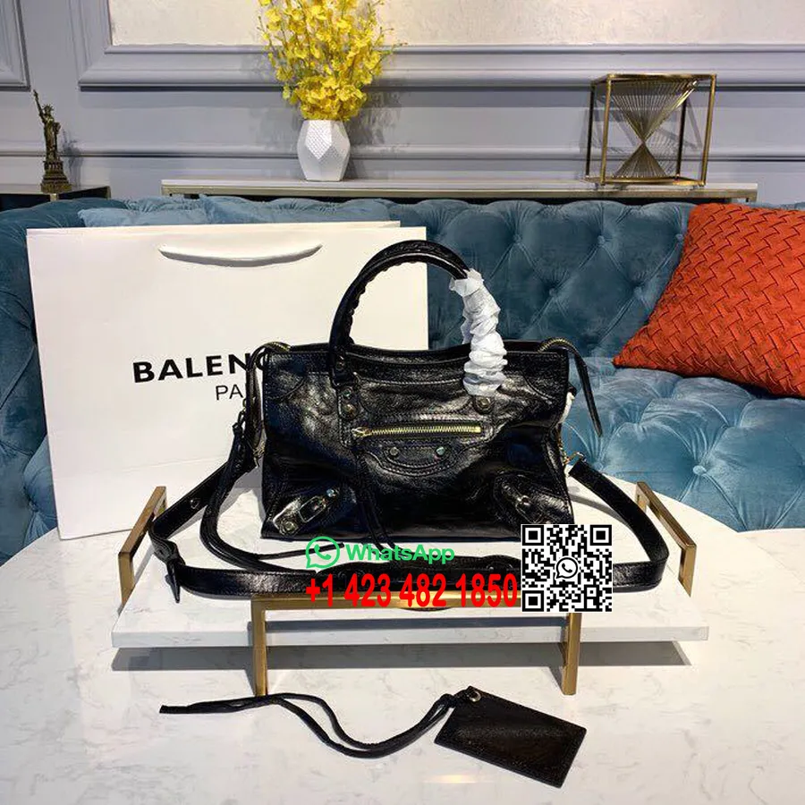 Klassische City-Tasche Von Balenciaga, 30 Cm, Goldene Hardware, Lammleder, Frühjahr/Sommer-Kollektion 2019, Schwarz