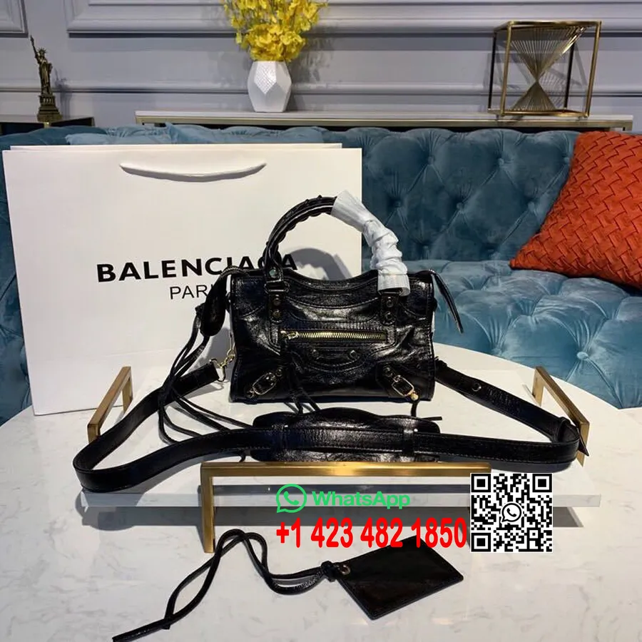 Klassische City-Tasche Von Balenciaga, 23 Cm, Goldene Hardware, Lammleder, Frühjahr/Sommer-Kollektion 2019, Schwarz