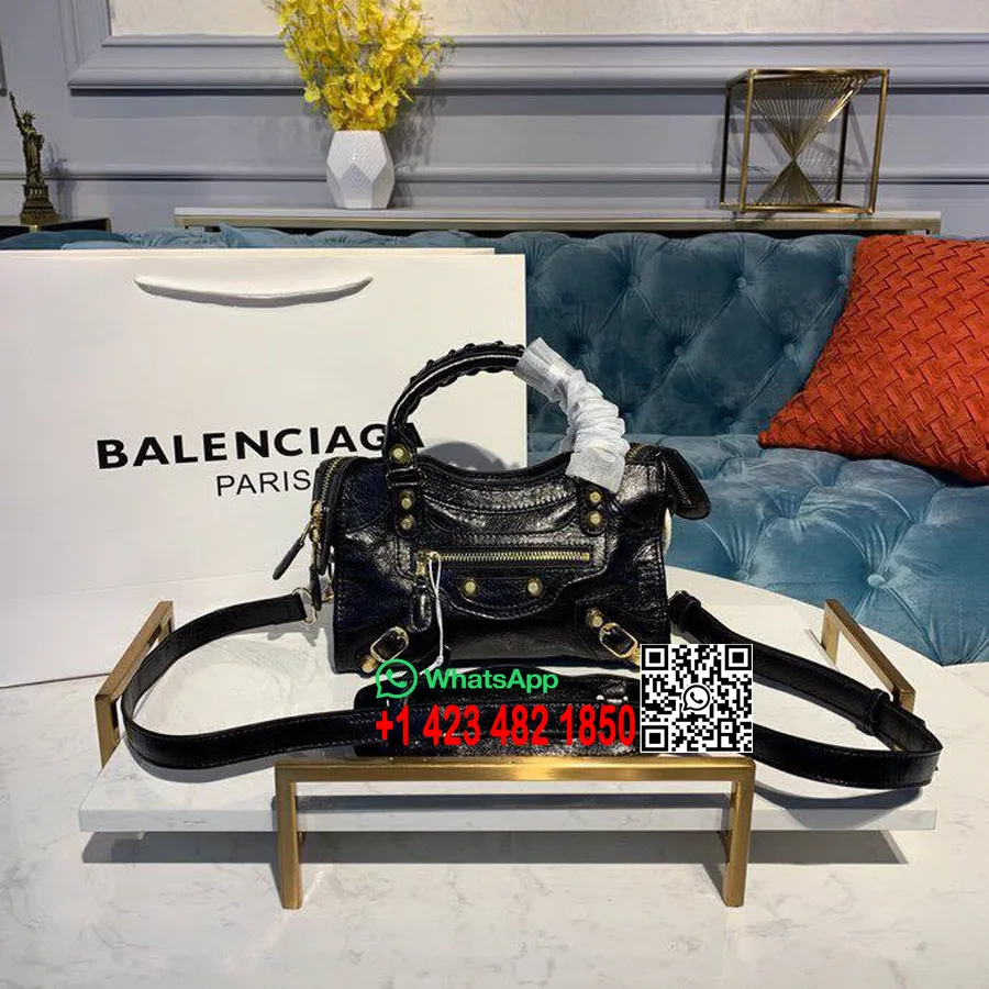 Balenciaga Classic City Edge Tasche, 23 Cm, Goldene Hardware, Lammleder, Frühjahr/Sommer-Kollektion 2019, Schwarz