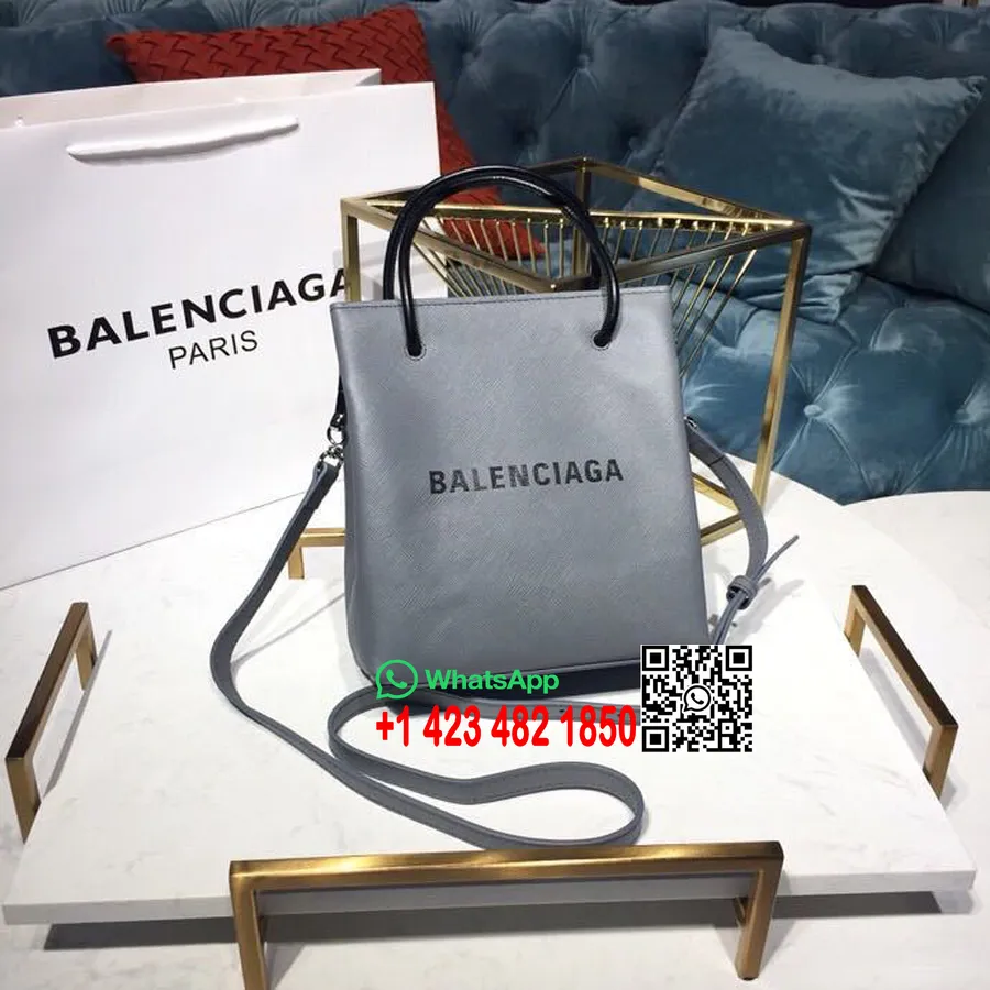 Balenciaga Shopping Tote XXS Bag 20cm Natural Grain Calfskin Leather Spring/Summer 2019 Collection, Grey