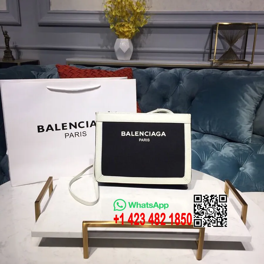 Balenciaga Cabas Plátěná Spojka čalouněná Kůží 26 Cm Kolekce Jaro/léto 2019, černá/bílá