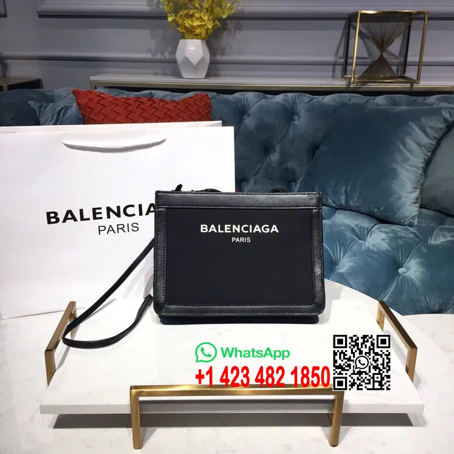 Balenciaga Cabas Pochette In Tela Con Finiture In Pelle 26 Cm Collezione Primavera/estate 2019, Nero