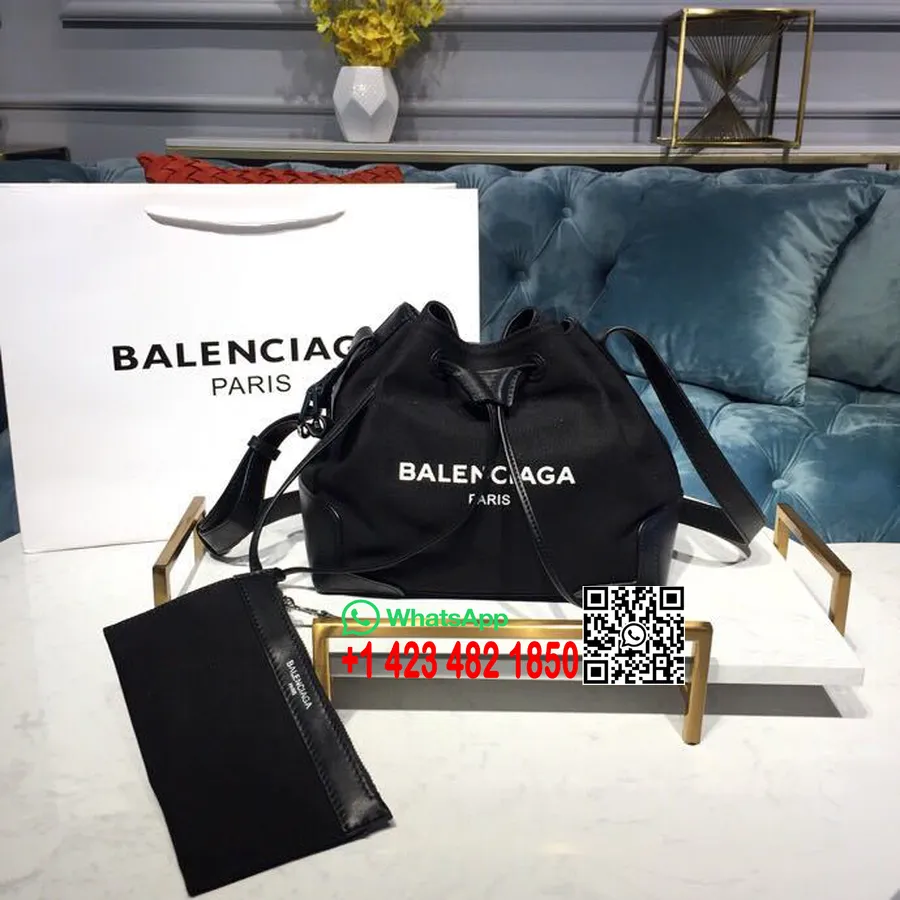 Balenciaga Borsa A Secchiello Tote Bag In Tela Con Finiture In Pelle 25cm Collezione Primavera/estate 2019, Nero