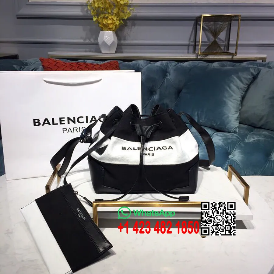 Balenciaga Borsa A Secchiello Borsa Tote In Tela Con Finiture In Pelle 25cm Collezione Primavera/estate 2019, Nero/bianco