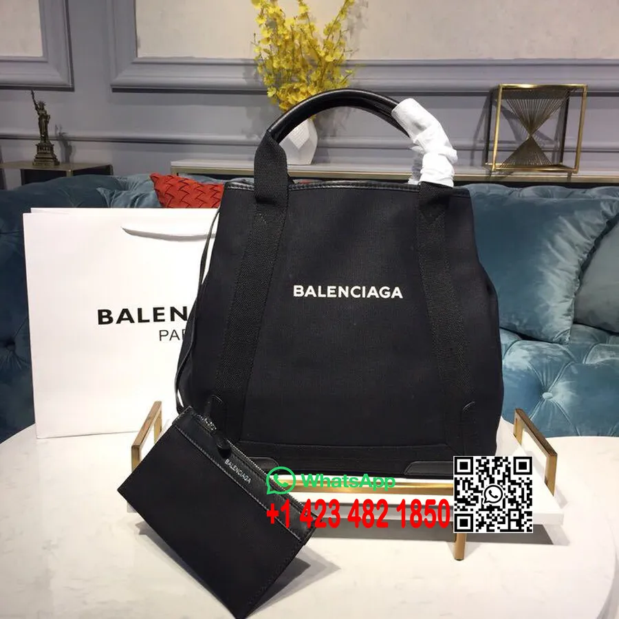 Balenciaga Cabas Borsa Tote In Tela Con Finiture In Pelle 34 Cm Collezione Primavera/estate 2019, Nero